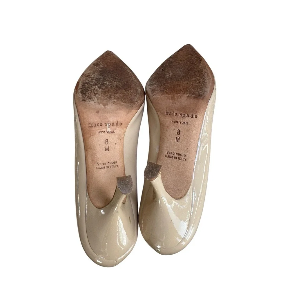 Kate Spade Woman's Patent Leather Pumps Point Toe Tan, Size 8M